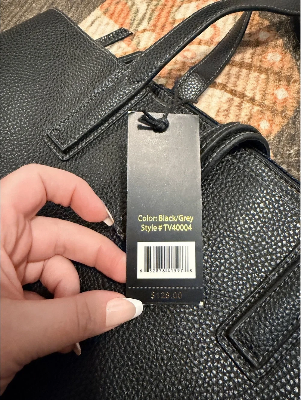 Travanti Black Pebbled Faux Leather Tote Bag NWT Work Carryall